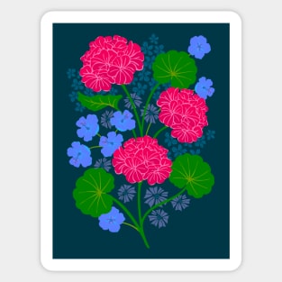 GERANIUMS Lush Summer Floral in Fuchsia Hot Pink Purple Green Blue - UnBlink Studio by Jackie Tahara Sticker